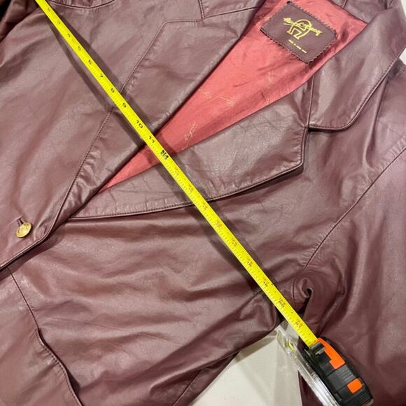 VTG ETIENNE AIGNER COAT BLAZER LEATHER MAROON SZ S OVERSIZED DARK ACADEMIA - Picture 6 of 16